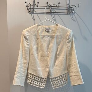 Bebe White Women's Blazer with Lattice Hem